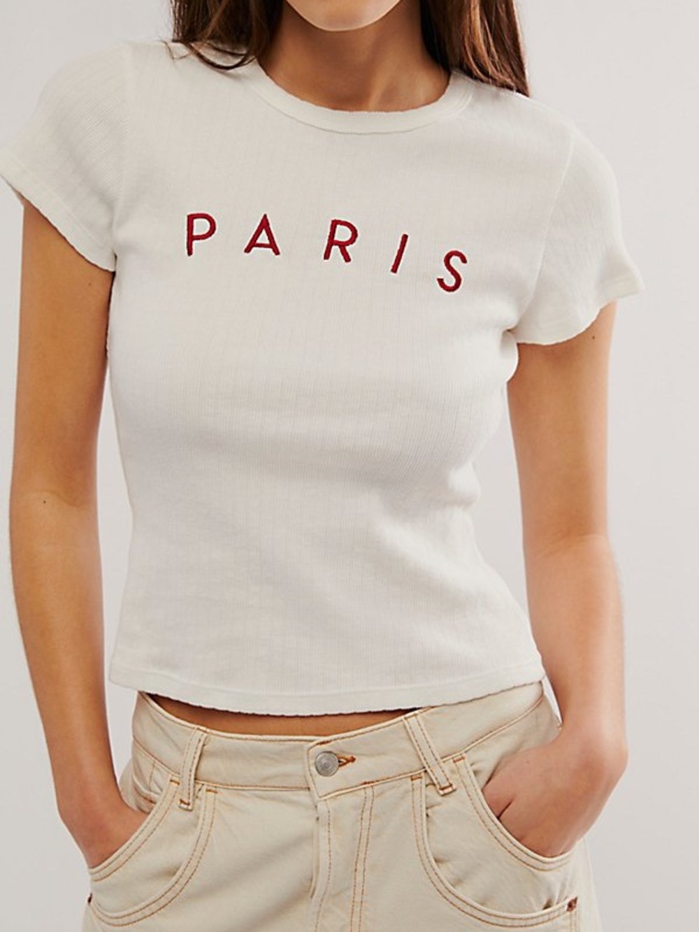 🤍 Daydreamer Paris Embroidered Ribbed Tee White Size L